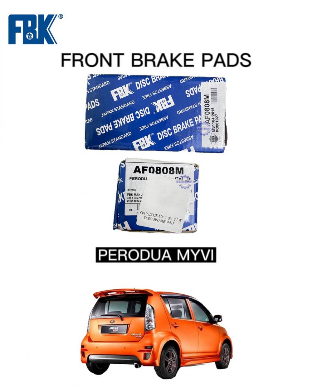 Perodua Myvi Front Disc Brake Pad FBK AF0808